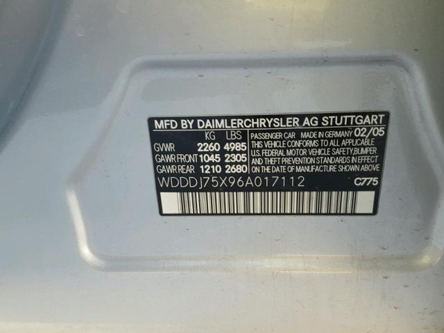 WDDDJ75X96A017112 - 2006 MERCEDES-BENZ CLS 500C SILVER photo 10