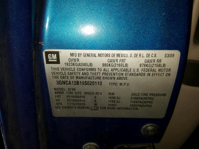 3GNCA13B19S620110 - 2009 CHEVROLET HHR LS Azul foto 10