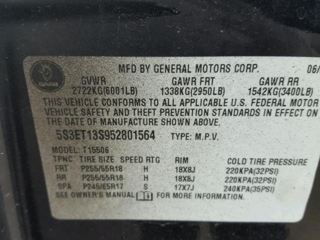 1GNDT13S322323677 - 2002 CHEVROLET TRAILBLAZE BLACK photo 10