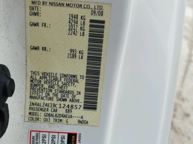 1N4AL24E19C124857 - 2009 NISSAN ALTIMA WHITE photo 10