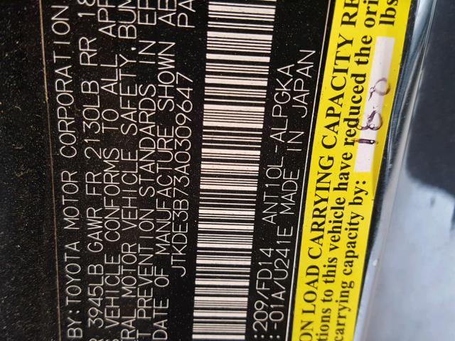 JTKDE3B73A0309647 - 2010 TOYOTA SCION TC 黑色 照片 10