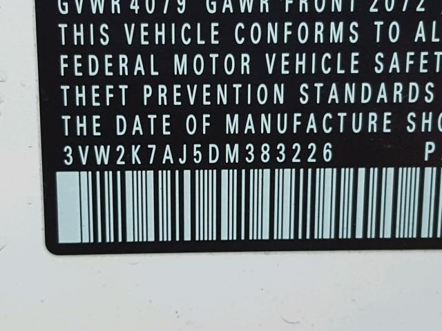 3VW2K7AJ5DM383226 - 2013 VOLKSWAGEN JETTA BASE 白色 照片 10