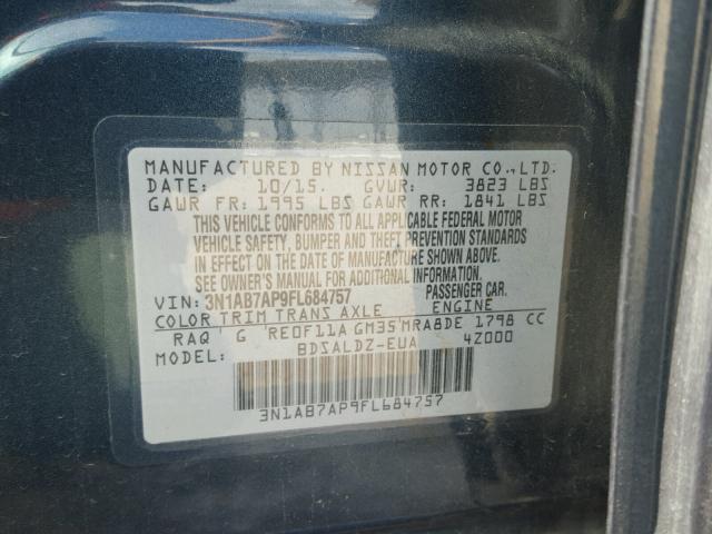 3N1AB7AP9FL684757 - 2015 NISSAN SENTRA S BLUE photo 10