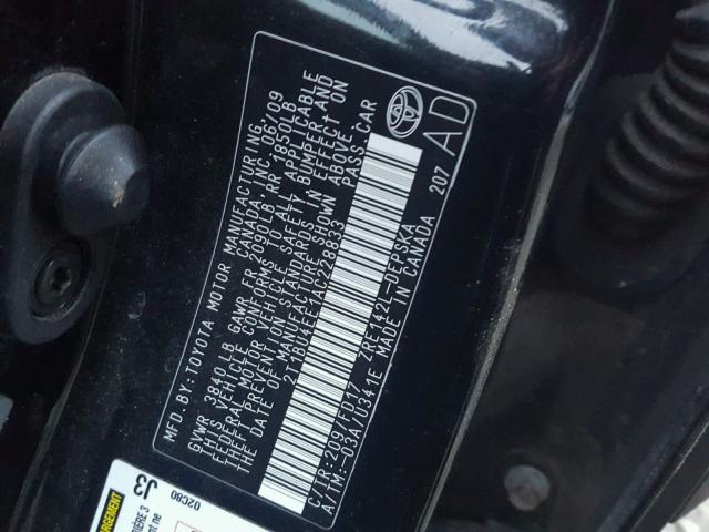 2T1BU4EE1AC228833 - 2010 TOYOTA COROLLA BA BLACK photo 10