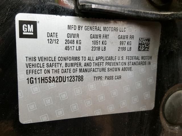 1G11H5SA2DU123788 - 2013 CHEVROLET MALIBU LTZ 黑色 照片 10