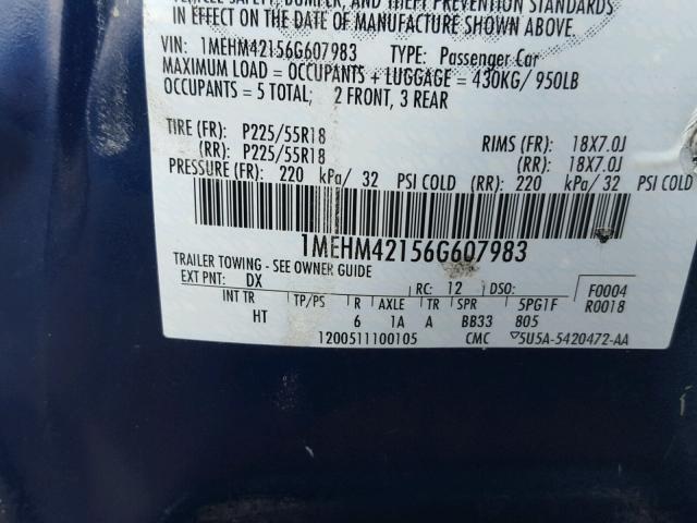 1MEHM42156G607983 - 2006 MERCURY MONTEGO PR 蓝色 照片 10