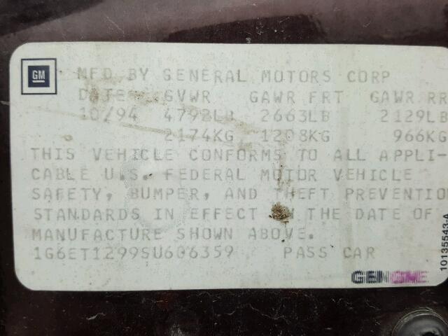 1G6ET1299SU606359 - 1995 CADILLAC ELDORADO T PURPLE photo 10