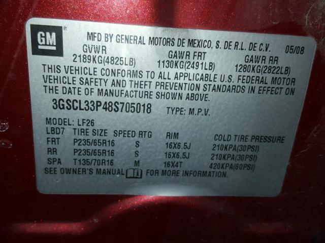 3GSCL33P48S705018 - 2008 SATURN VUE XE RED photo 10