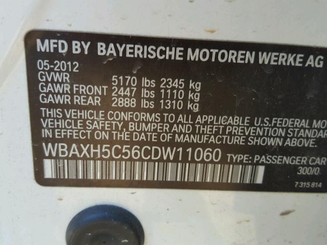 WBAXH5C56CDW11060 - 2012 BMW 528 XI WHITE photo 10