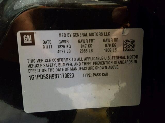 1G1PD5SH9B7170623 - 2011 CHEVROLET CRUZE LS BLACK photo 10