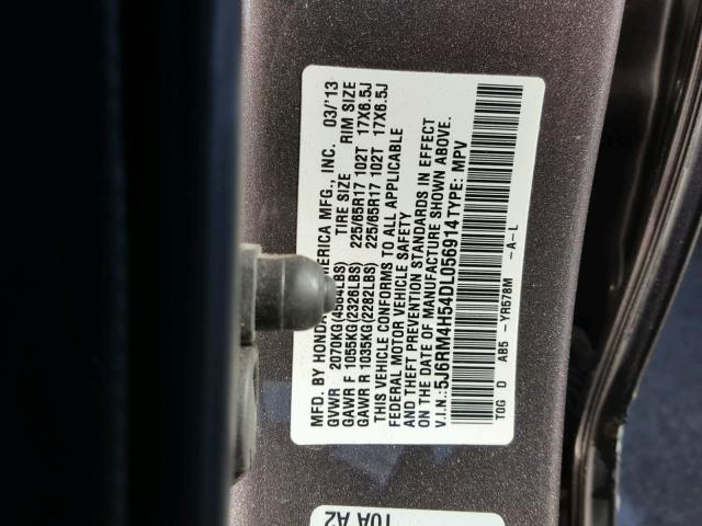 5J6RM4H54DL056914 - 2013 HONDA CR-V EX ბურგუნდია ფოტო 10