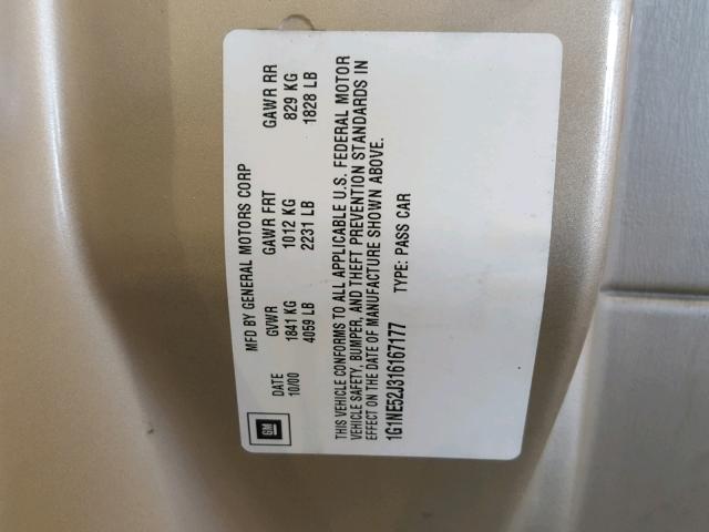 1G1NE52J316167177 - 2001 CHEVROLET MALIBU LS BEIGE photo 10