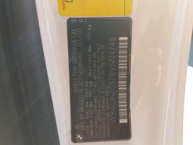 WBAUN7C57BVM24748 - 2011 BMW 135 I Biały zdjęcie 10