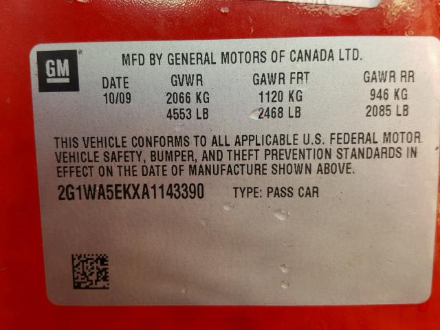 2G1WA5EKXA1143390 - 2010 CHEVROLET IMPALA LS RED photo 10