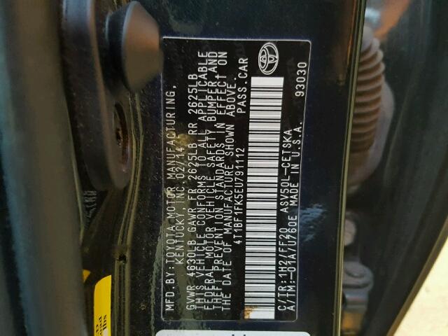 4T1BF1FK5EU791112 - 2014 TOYOTA CAMRY L BLACK photo 10