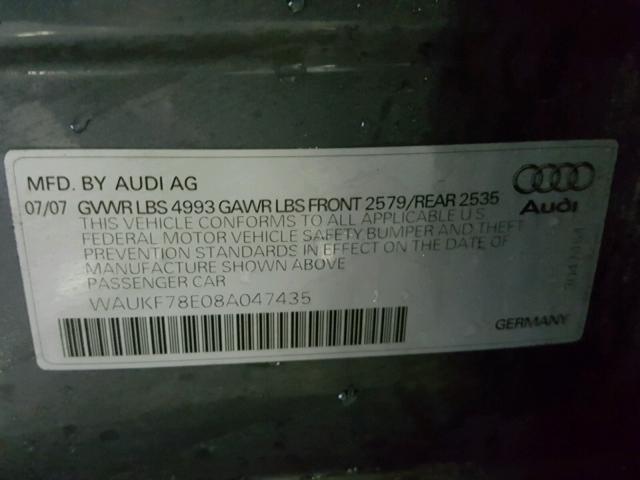 WAUKF78E08A047435 - 2008 AUDI A4 2.0T AV CHARCOAL photo 10