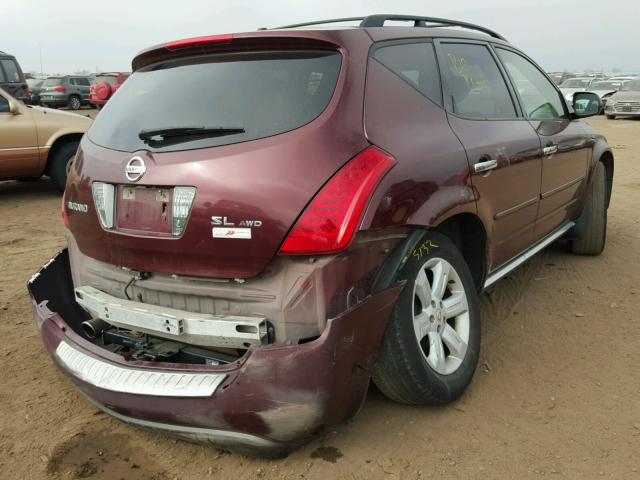 JN8AZ08W06W541661 - 2006 NISSAN MURANO SL MAROON photo 4