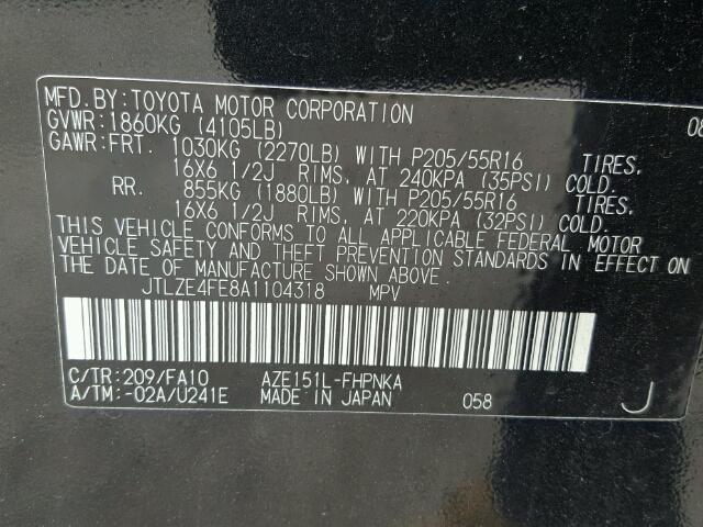 JTLZE4FE8A1104318 - 2010 TOYOTA SCION XB Қара фото 10