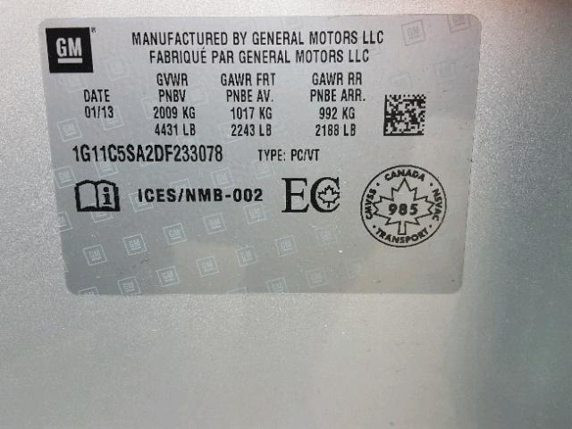 1G11C5SA2DF233078 - 2013 CHEVROLET MALIBU 1LT SILVER photo 10