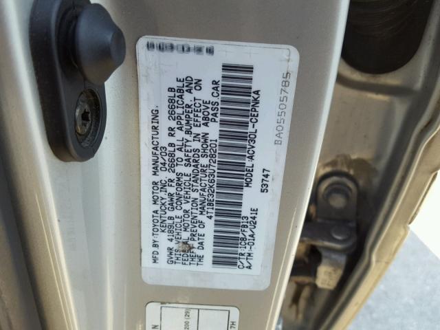 4T1BE32K63U728201 - 2003 TOYOTA CAMRY LE SILVER photo 10