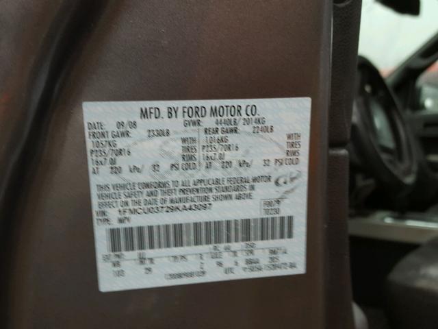 1FMCU03729KA43097 - 2009 FORD ESCAPE XLT GRAY photo 10