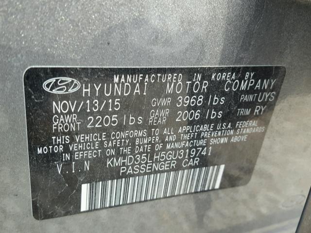 KMHD35LH5GU319741 - 2016 HYUNDAI ELANTRA GT GRAY photo 10