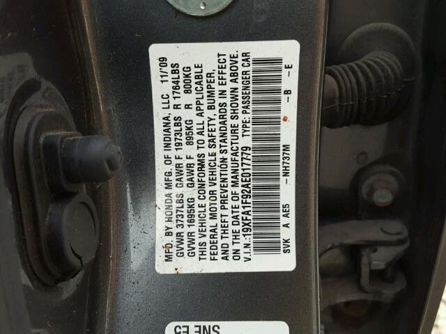 19XFA1F92AE017779 - 2010 HONDA CIVIC EXL GRAY photo 10