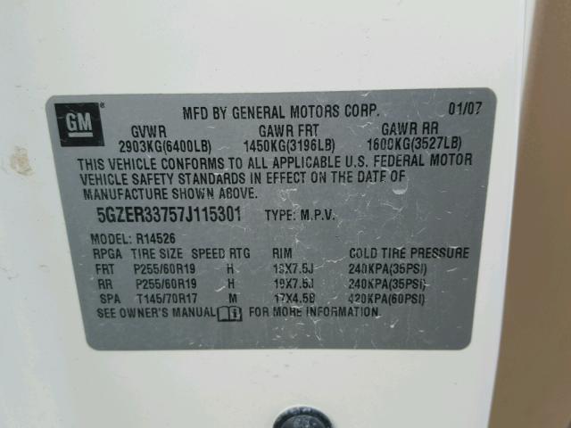 5GZER33757J115301 - 2007 SATURN OUTLOOK SP თეთრი ფოტო 10