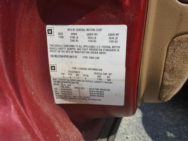 1G1BL52W4TR186715 - 1996 CHEVROLET CAPRICE CL 红色 照片 10