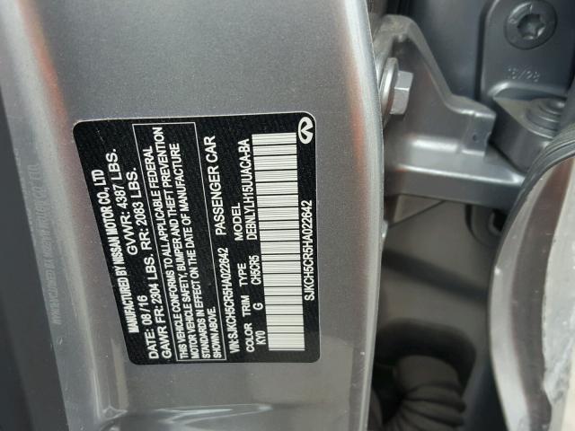 SJKCH5CR5HA022642 - 2017 INFINITI QX30 BASE SILVER photo 10