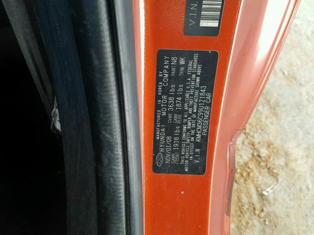 KMHCM36C99U121843 - 2009 HYUNDAI ACCENT GS ORANGE photo 10