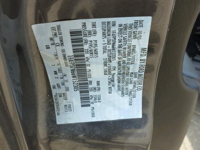 1FAFP37N66W152305 - 2006 FORD FOCUS GRAY photo 10