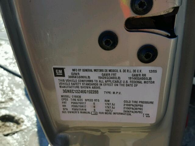 3GNEC12Z46G192288 - 2006 CHEVROLET AVALANCHE 奶油色 照片 10