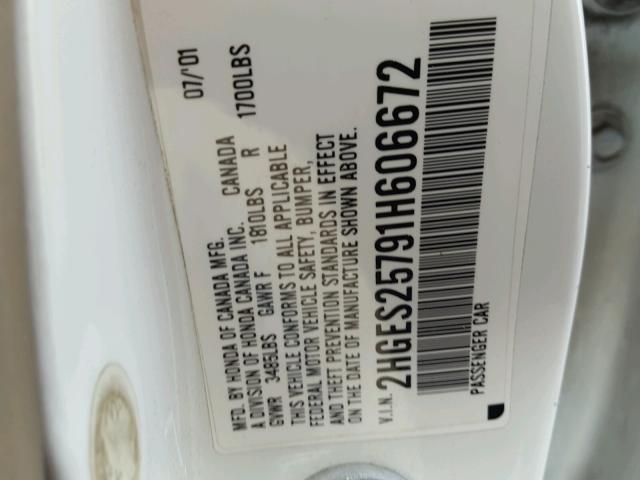 2HGES25791H606672 - 2001 HONDA CIVIC EX 白色 照片 10