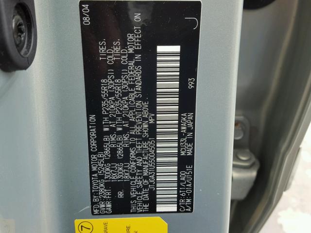 JTJGA31U550045051 - 2005 LEXUS RX 330 SILVER photo 10