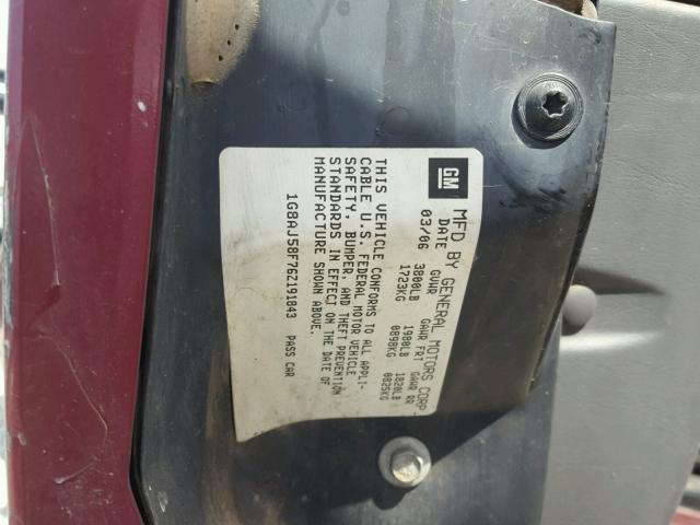 1G8AJ58F76Z191843 - 2006 SATURN ION LEVEL RED photo 10