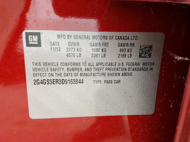 2G4GS5ER3D9163844 - 2013 BUICK REGAL PREM RED photo 10