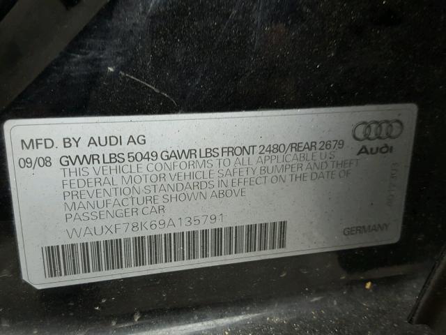 WAUXF78K69A135791 - 2009 AUDI A4 PRESTIG BLACK photo 10