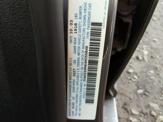 3VWSE69M64M055846 - 2004 VOLKSWAGEN JETTA GLS GRAY photo 10