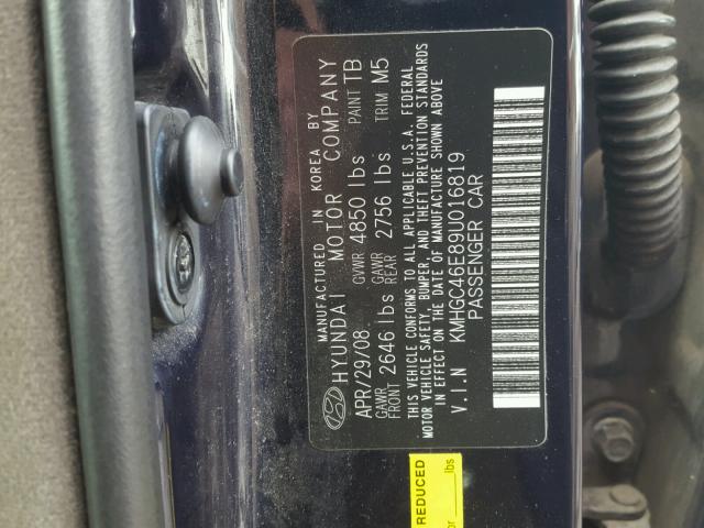 KMHGC46E89U016819 - 2009 HYUNDAI GENESIS 3. BLUE photo 10