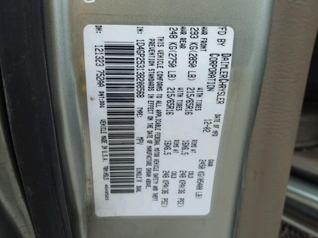 1D4GP25313B208568 - 2003 DODGE CARAVAN SE SILVER photo 10