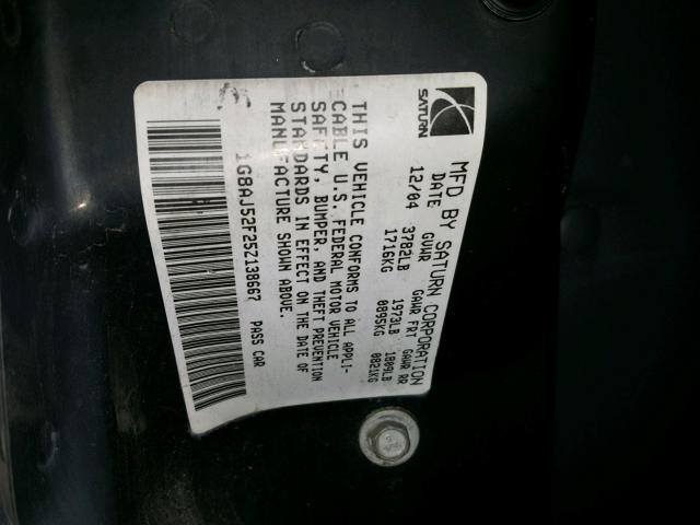 1G8AJ52F25Z138667 - 2005 SATURN ION LEVEL BLUE photo 10