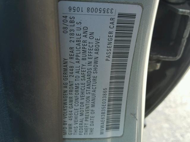 WVWAE63B35E033865 - 2005 VOLKSWAGEN PASSAT GLS SILVER photo 10