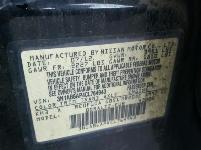 3N1AB6AP4CL764943 - 2012 NISSAN SENTRA 2.0 BLACK photo 10