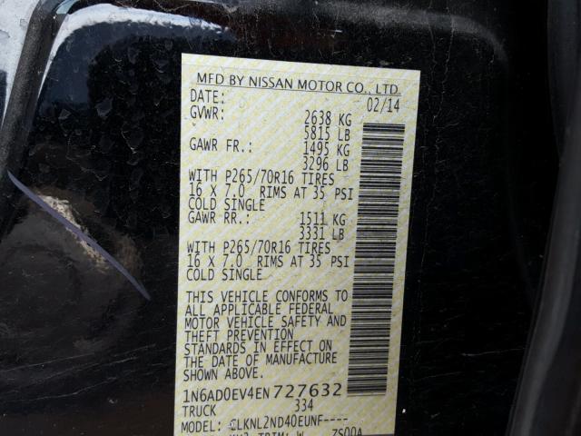 1N6AD0EV4EN727632 - 2014 NISSAN FRONTIER BLACK photo 10