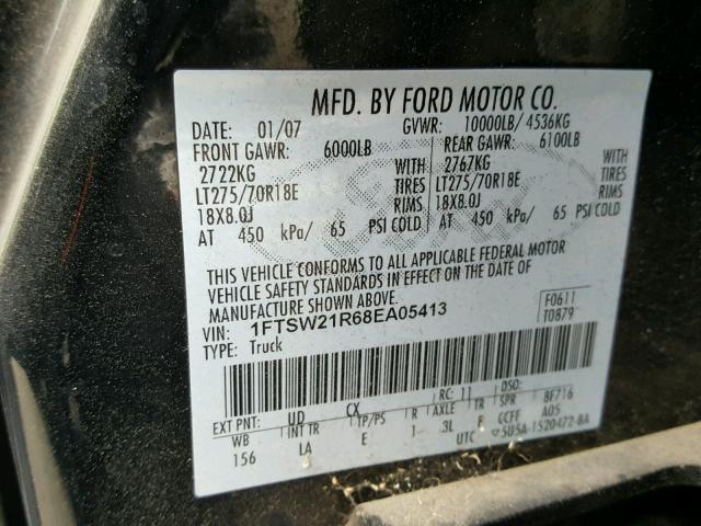 1FTSW21R68EA05413 - 2008 FORD F250 SUPER BLACK photo 10