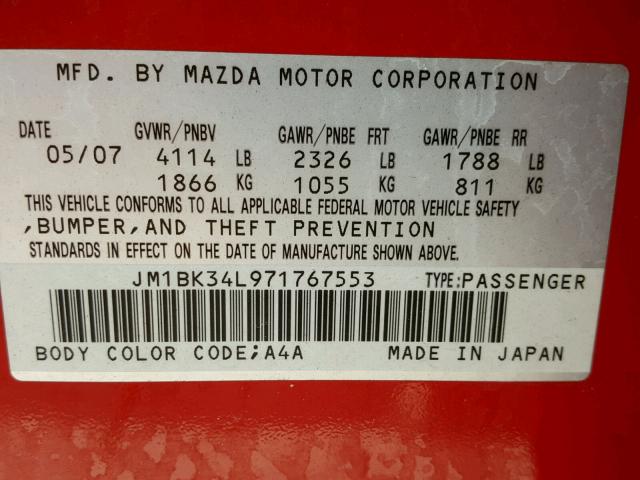 JM1BK34L971767553 - 2007 MAZDA SPEED 3 RED photo 10