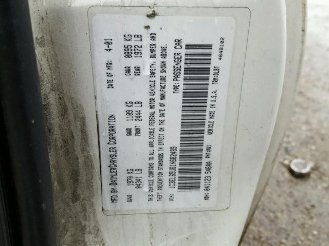 1C3EL65U61N662489 - 2001 CHRYSLER SEBRING LI WHITE photo 10