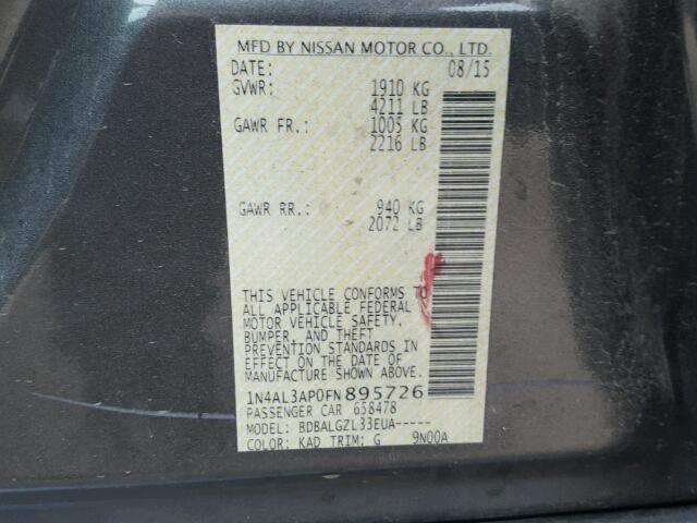 1N4AL3AP0FN895726 - 2015 NISSAN ALTIMA 2.5 GRAY photo 10