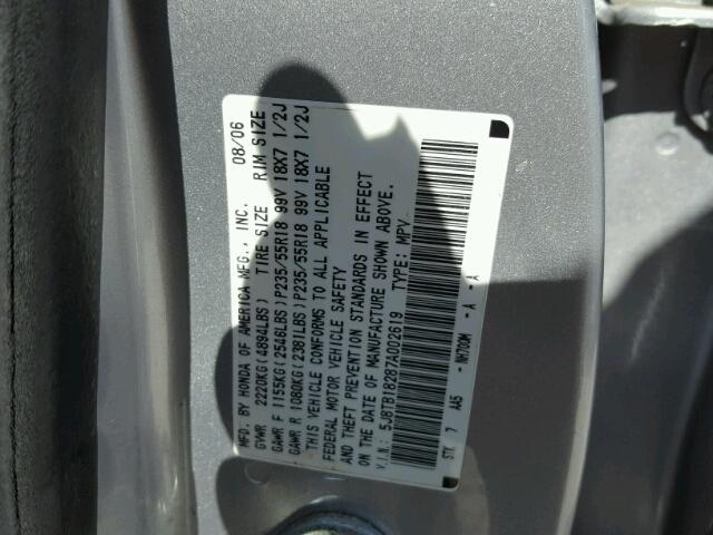 5J8TB18287A002619 - 2007 ACURA RDX SILVER photo 10